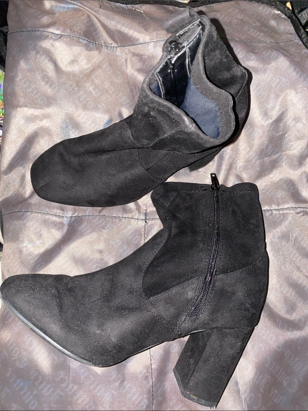 Women's Black Suede Ankle Booties with Side Zip